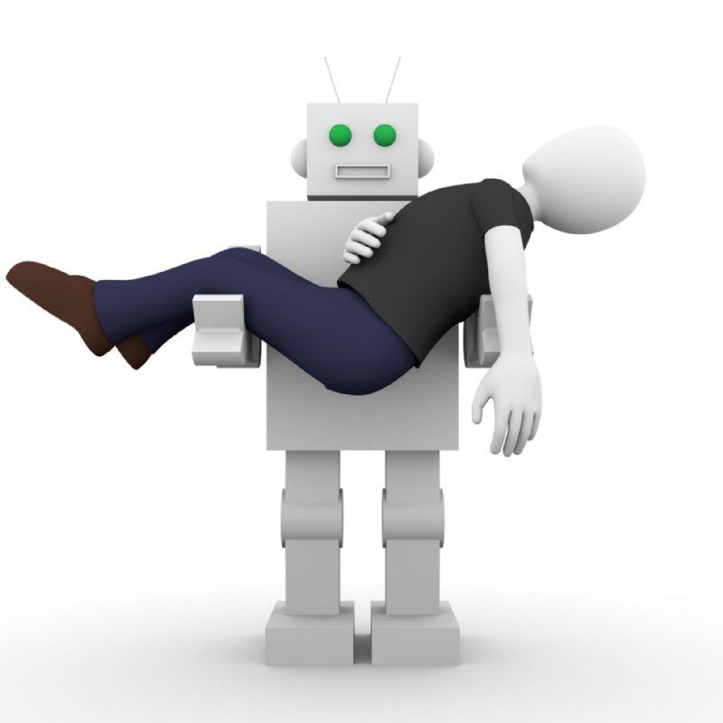 男性を抱えるロボット：イラスト