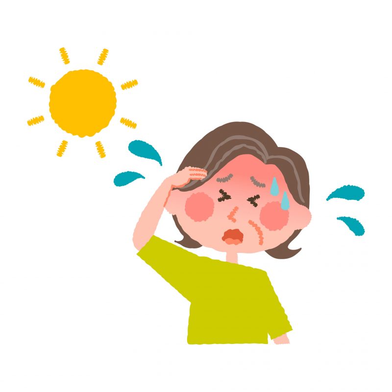 暑い日差しの中熱中症を起こしそうな女性のイラスト
