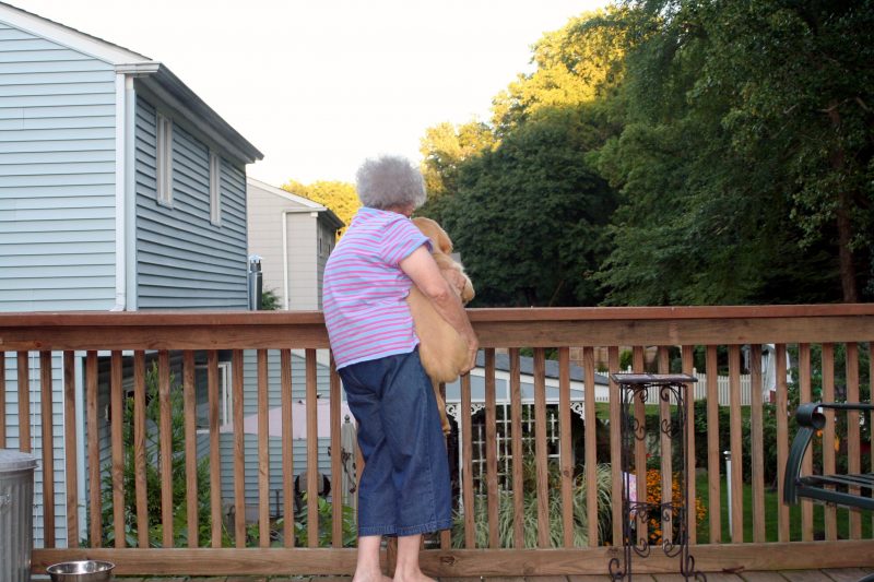 腰の曲がった高齢女性がベランダから外を見ている画像。ショートステイ先で大きな地震が起きた後、無事に帰宅した祖母の意外な言動とは？