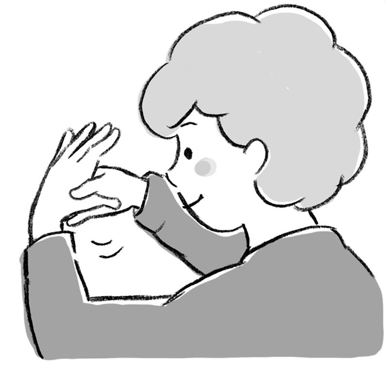 親指と人さし指の間のツボを押さえる女性のイラスト