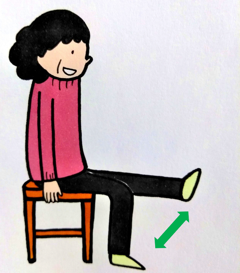 「座りひざ伸ばし」運動の解説イラスト