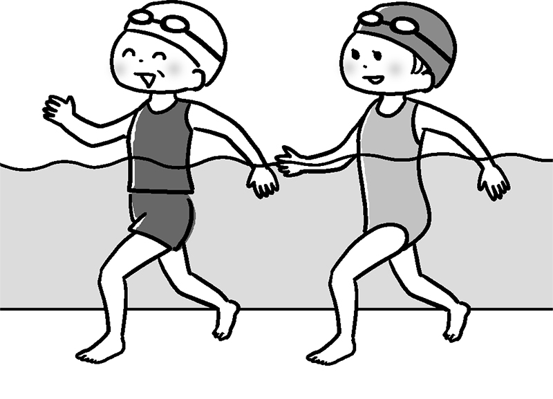 プールで歩行運動をする2人の女性のイラスト