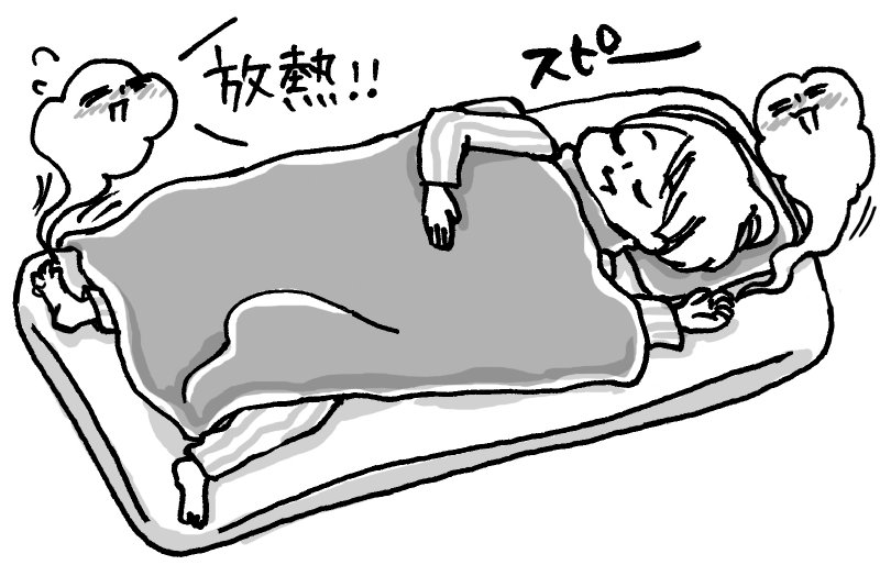 布団に入って眠る女性のイラスト