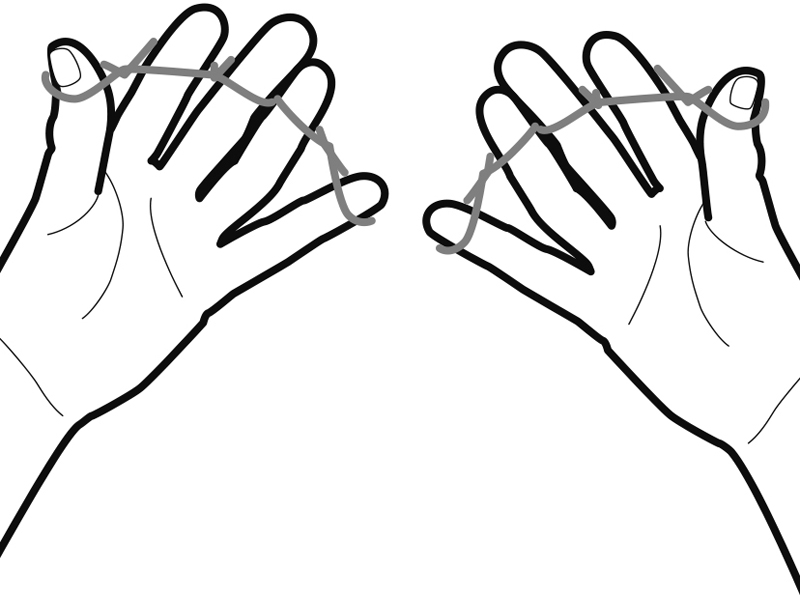 指ごとに爪の生え際に輪ゴムを巻き付けた両手のイラスト