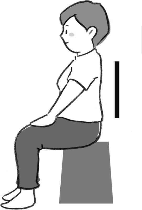 椅子に浅く座って背筋を伸ばした女性のイラスト