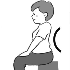 背筋を伸ばし、胸を斜め上に突き上げて腰を反らしている女性のイラスト