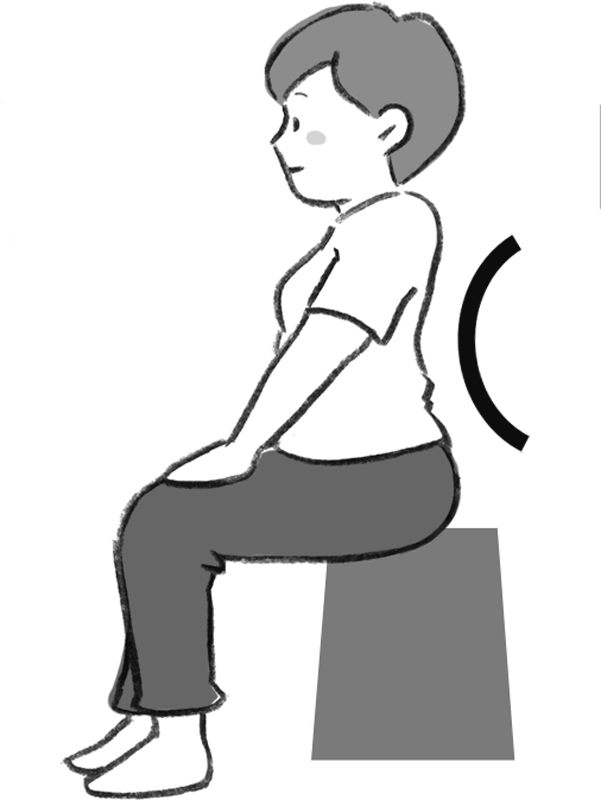 背筋を伸ばし、胸を斜め上に突き上げて腰を反らしている女性のイラスト