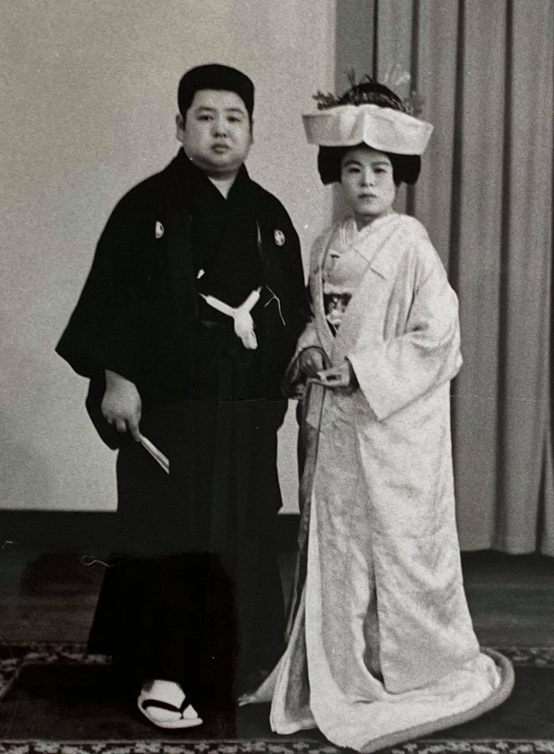 高木ブーと妻の喜代子さん。結婚式の写真。