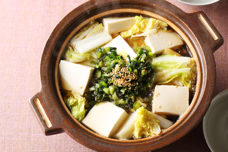 豆腐と白菜の野沢菜鍋