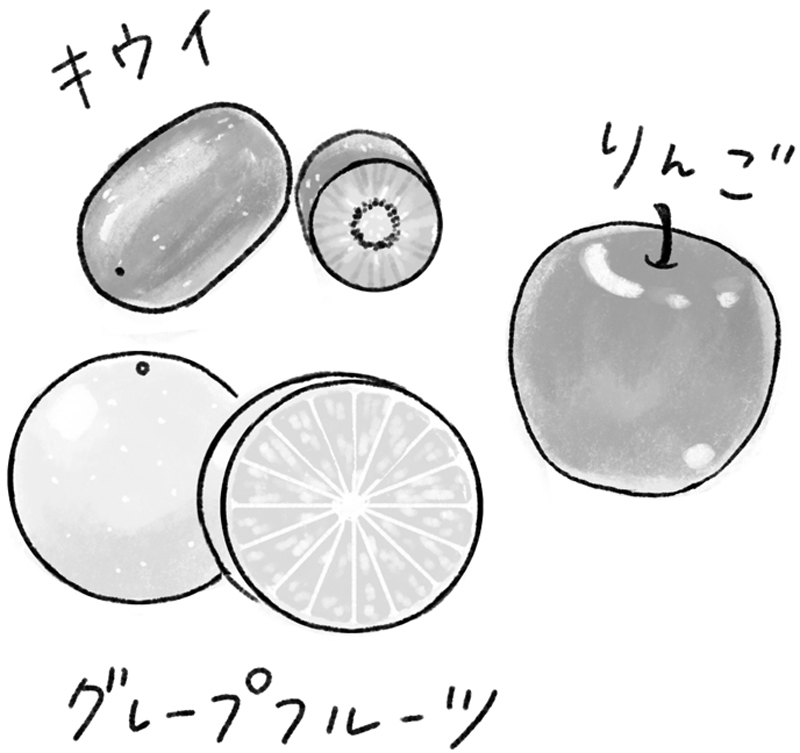 キウイ、りんご、グレープフルーツのイラスト