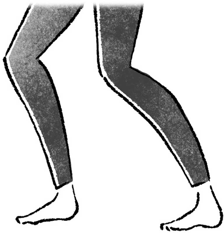 後ろ足のひざが曲がっているアキレス腱のばしのNG例イラスト