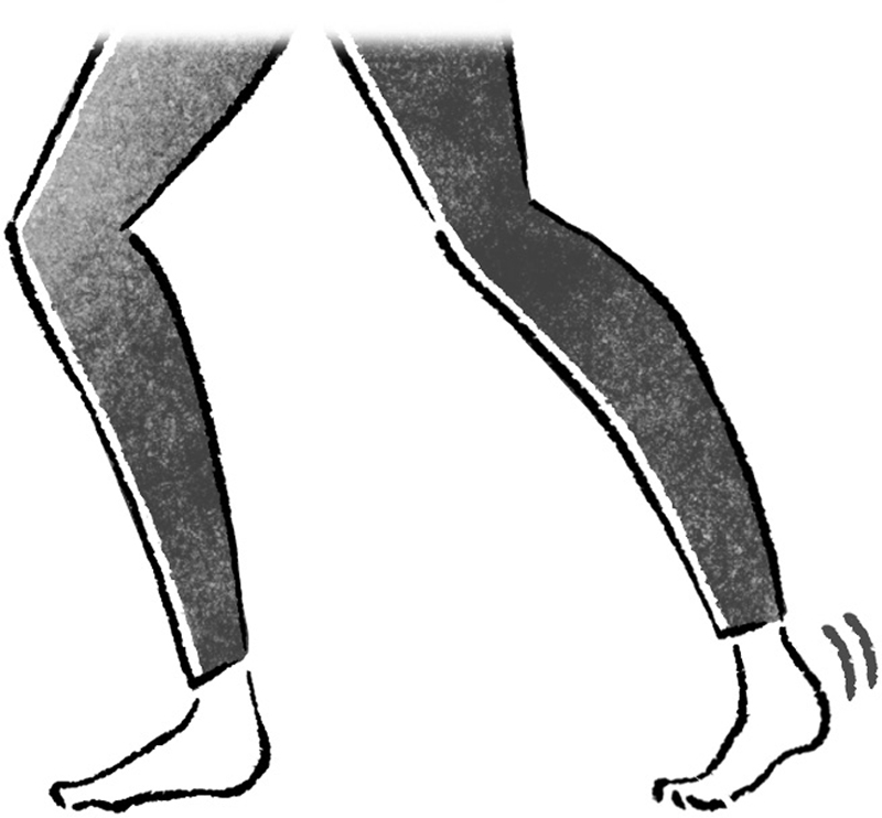 後ろ足に反動をつけているアキレス腱のばしのNG例イラスト