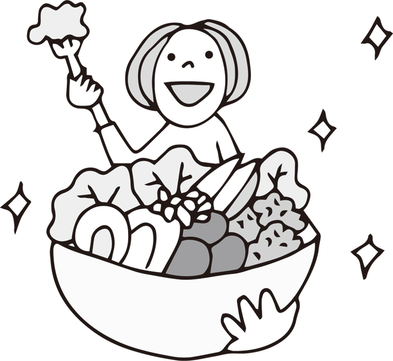 大盛野菜サラダを食べる女性のイラスト