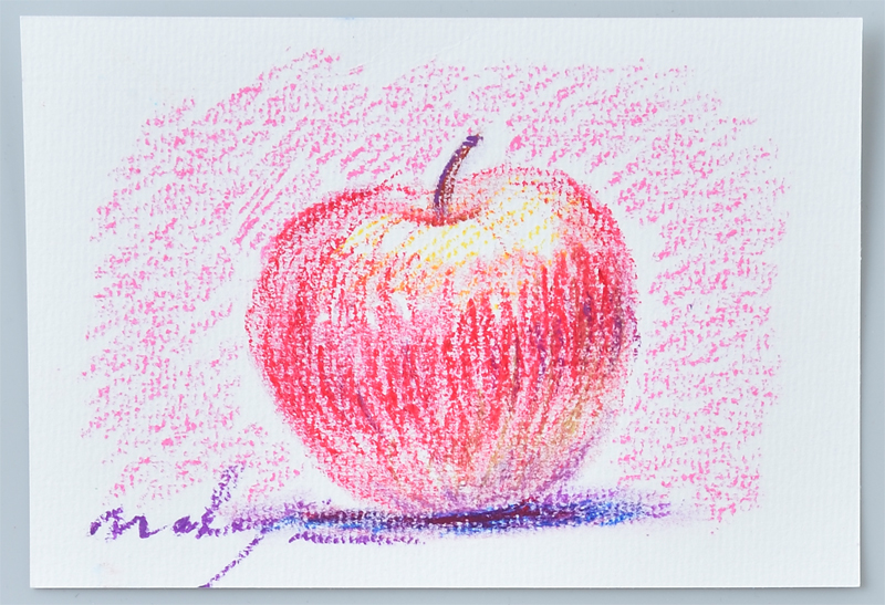 影を青で描いたリンゴの絵