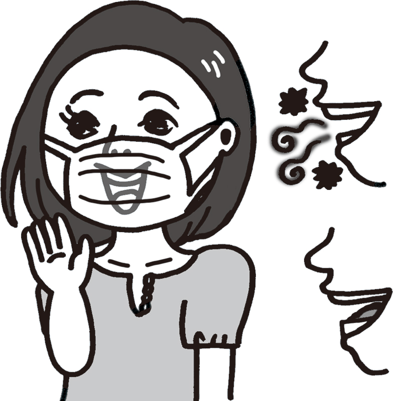 マスクの下で口呼吸している女性のイラスト