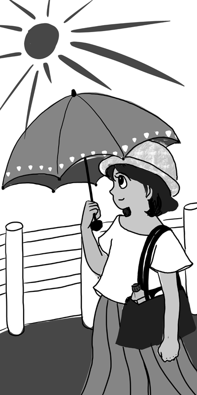 日傘をさして歩く女性のイラスト