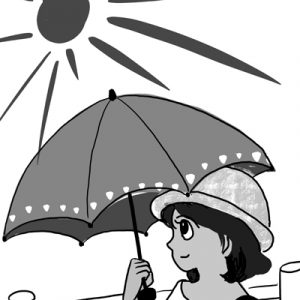 日傘をさして歩く女性のイラスト