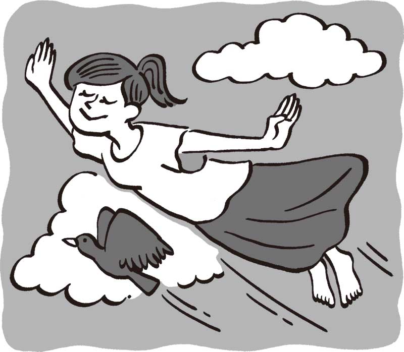 女性が空を飛んでいるイラスト
