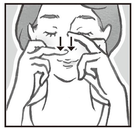 中指で鼻筋を交互になでおろす女性のイラスト