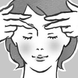 眉をマッサージする女性のイラスト