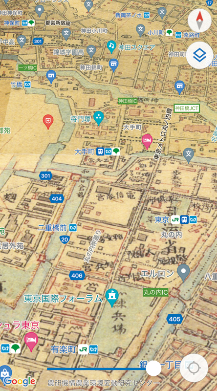 散歩アプリ『古地図散歩』の古地図を表した画像