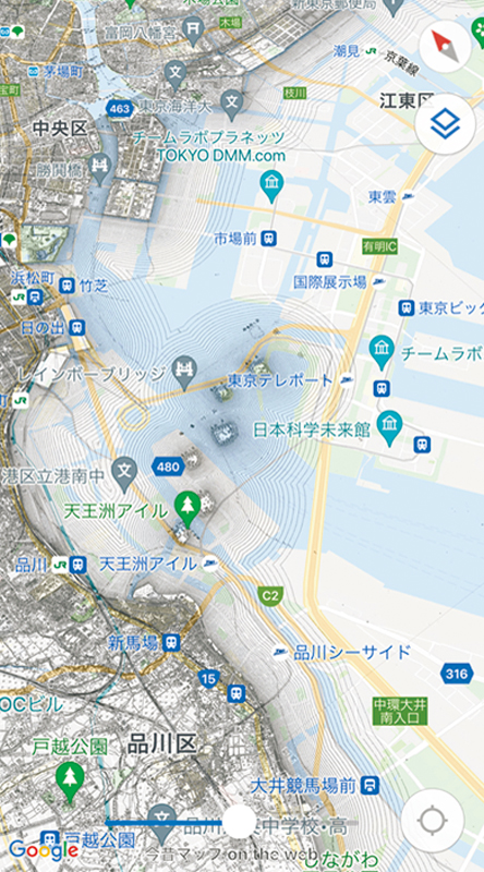 散歩アプリ『古地図散歩』の現在の地図と古地図を比較した画像