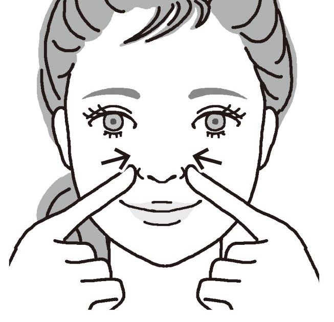 左右の小鼻の横に人差し指をあて、小鼻を押している顔のイラスト