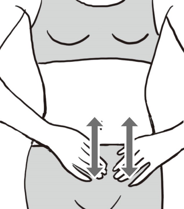 上下に手を移動させながら腸のあたりをマッサージする女性のイラスト