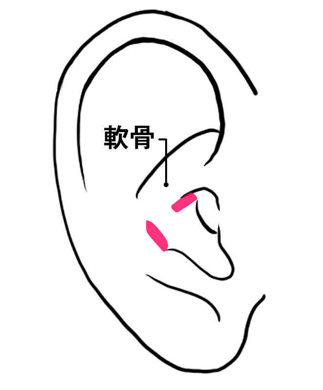 耳のまん中の軟骨の下や横が赤い
