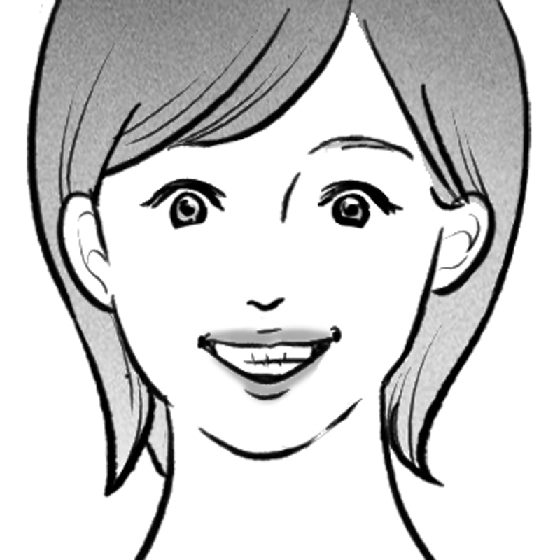 「ニッ」と笑顔を作った女性の顔イラスト