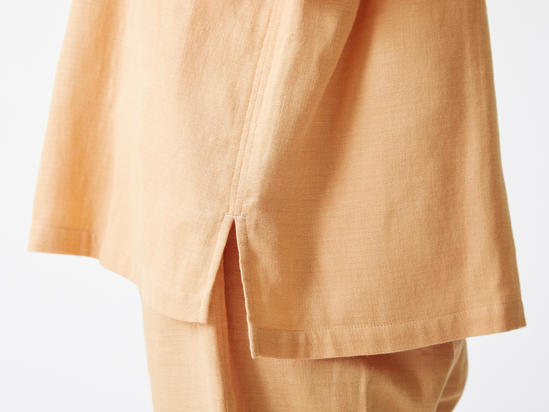 『リフランス　綿麻ワッフルガーゼ半袖パジャマ』の横裾部分