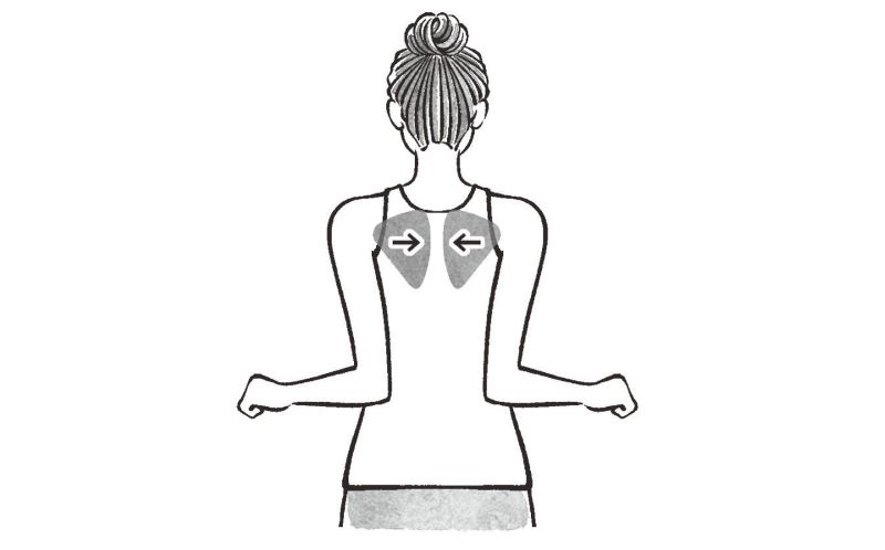 肩甲骨を寄せる女性の後ろ姿のイラスト