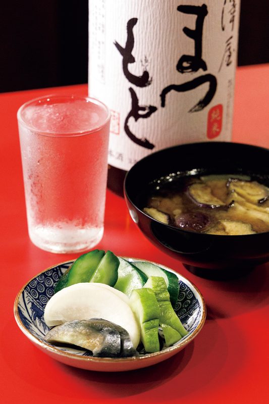 日本酒と漬物とみそ汁
