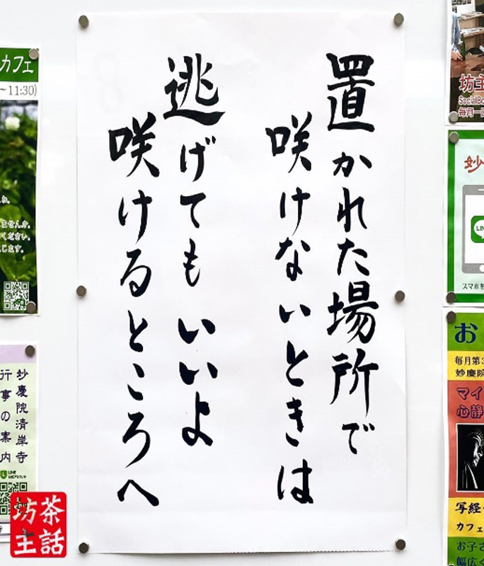 『置かれた場所で　咲けないときは　逃げてもいいよ　咲けるところへ』