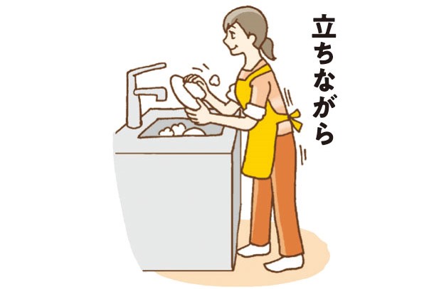 食器を洗う女性のイラスト