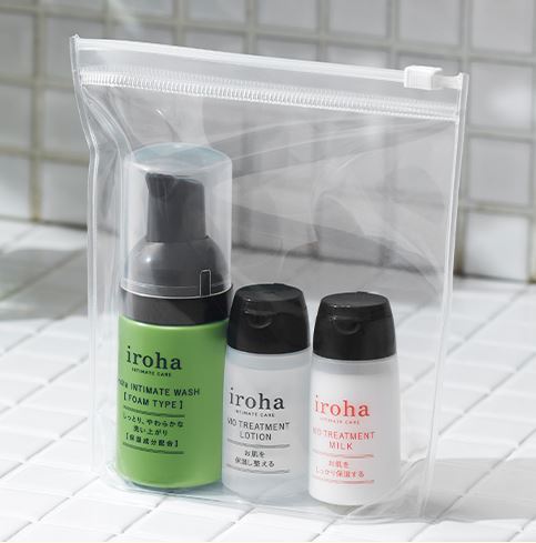 「iroha INTIMATE TRIAL SET」（INTIMATE WASH【FOAM TYPE】30ml／VIO TREATMENT LOTION 20ml／VIO TREATMENT MILK20ml）1650円／iroha INTIMATE CAR