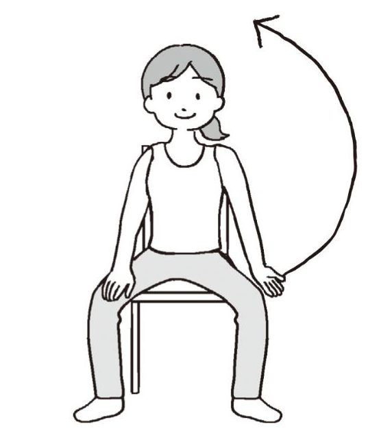 椅子に座り足を大きく広げ右手は太ももの上に置いた女性のイラスト