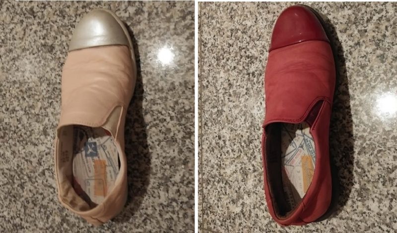ベージュと赤の靴の比較