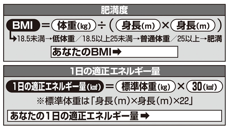 肥満度と1日の適正エネルギー量の導き方