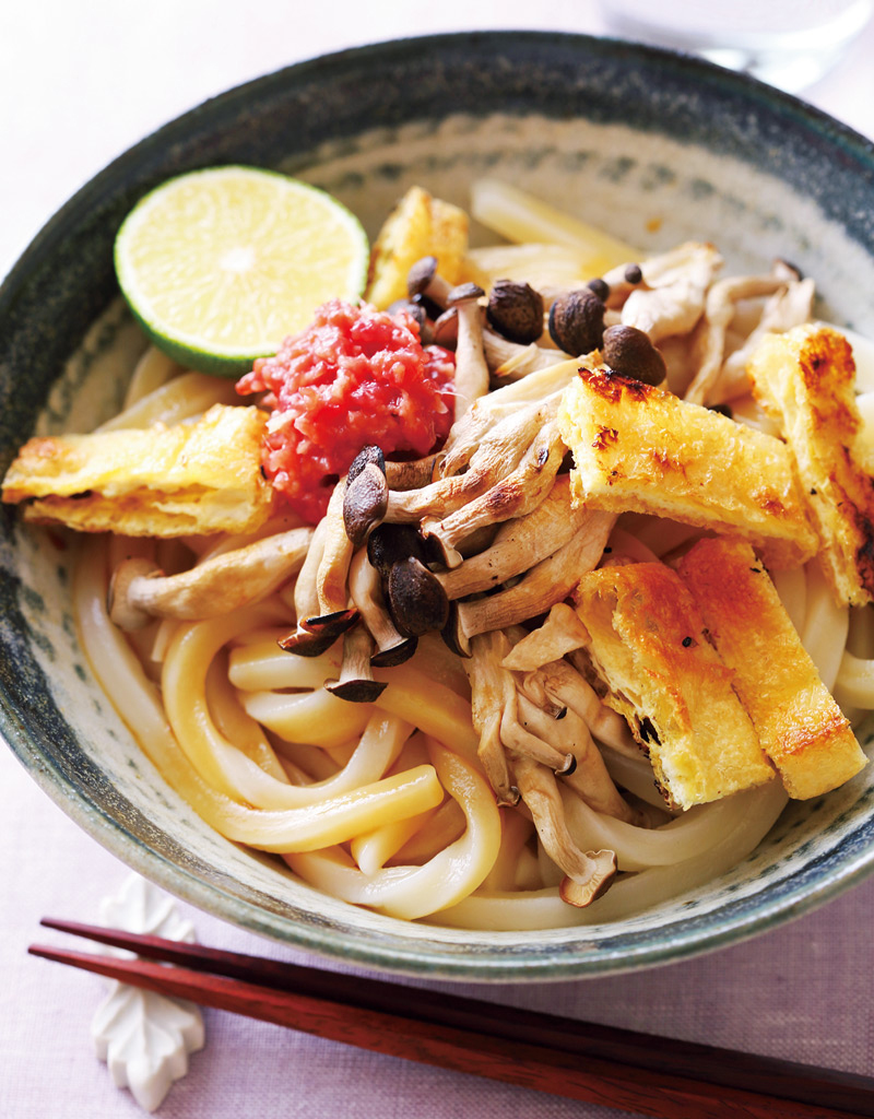 焼きしめじの梅しょうがうどん