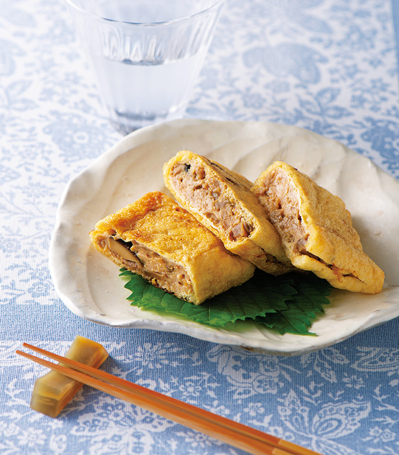 きのこと鶏ひき肉の油揚げ焼き