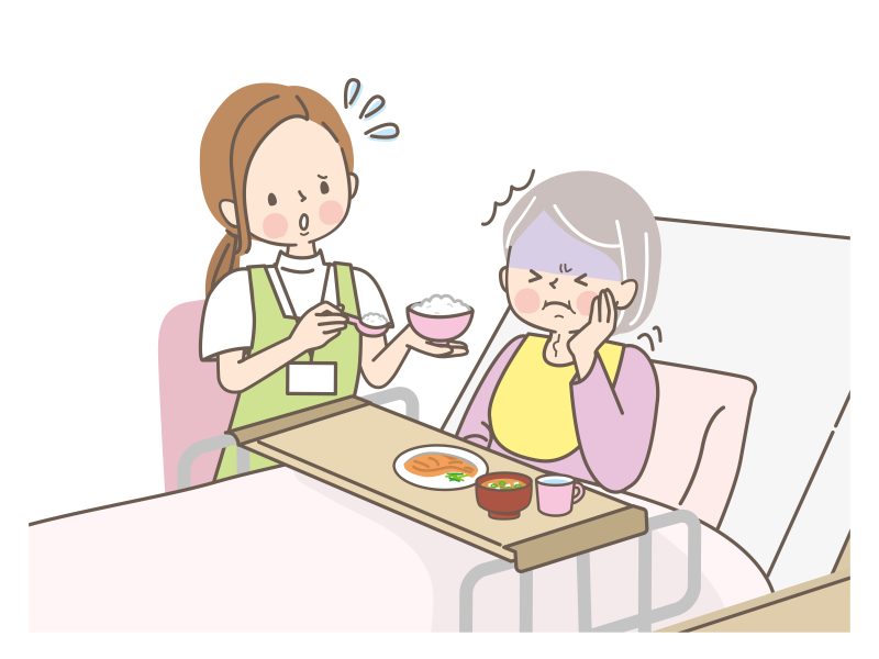 高齢者に食事介護をする女性のイラスト