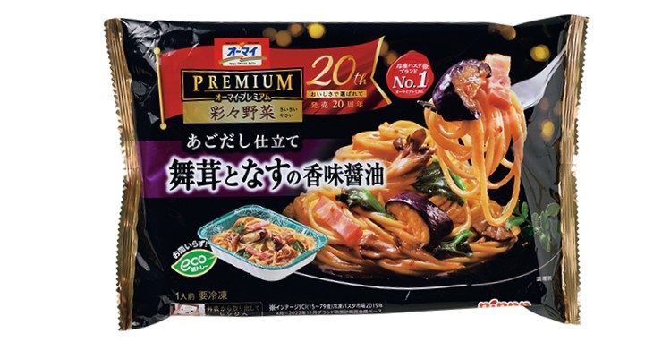 1位　ニップン『オーマイプレミアム　彩々野菜 あごだし仕立て 舞茸となすの香味醤油』