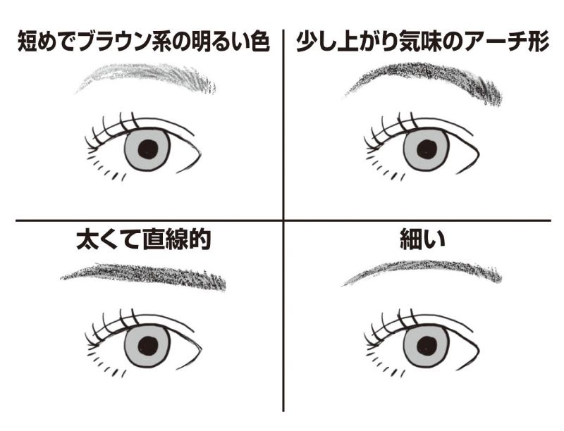 眉のタイプ4種類のイラスト