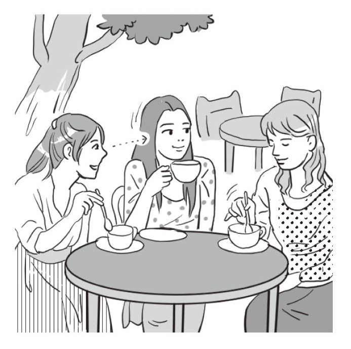 外でお茶をする3人の女性のイラスト