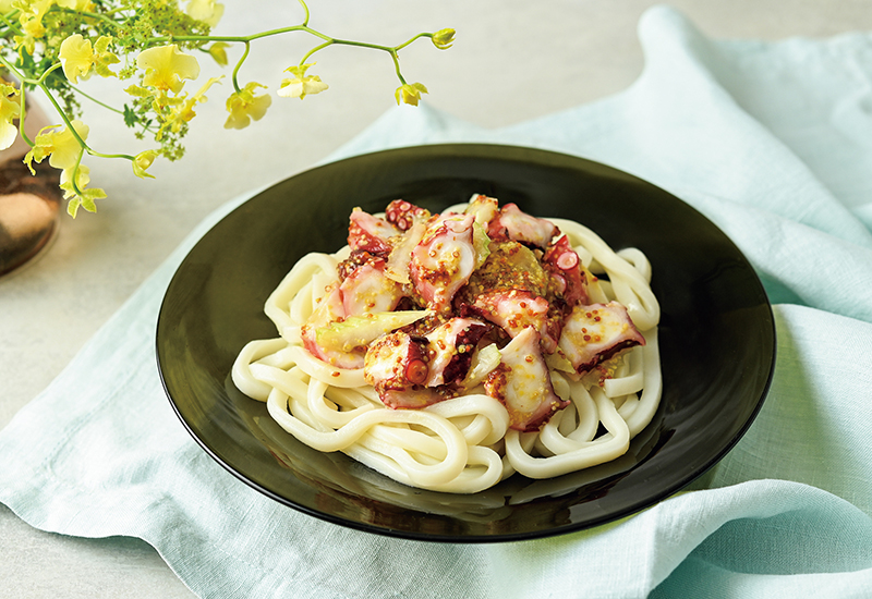 たことセロリの粒マスタードあえうどん