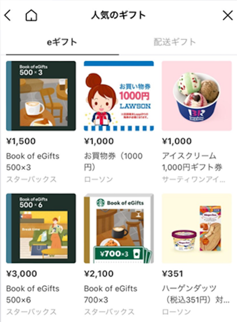 写真は「人気ギフト」の一部