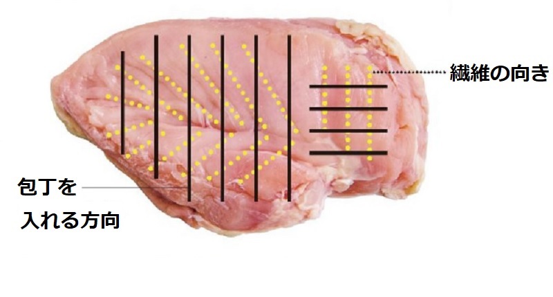 「包丁を入れる方向」と「繊維の向き」