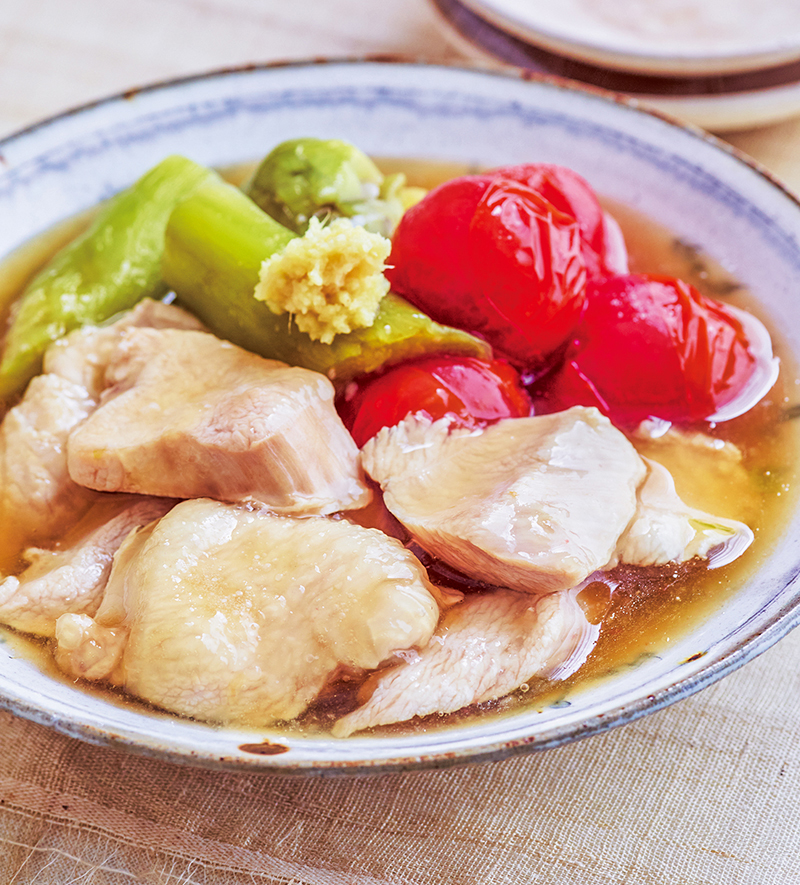 鶏肉と夏野菜の治部煮風