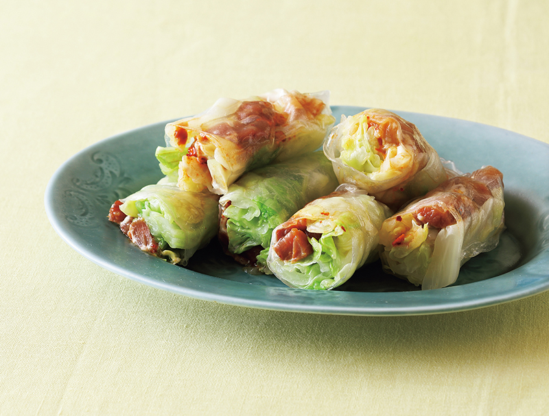 焼き鳥とキャベツの生春巻き